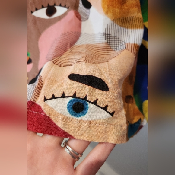 OGE AJIBE‎ M multicoloured abstract faces wearable art Canadian Rayon Picasso - Picture 15 of 16